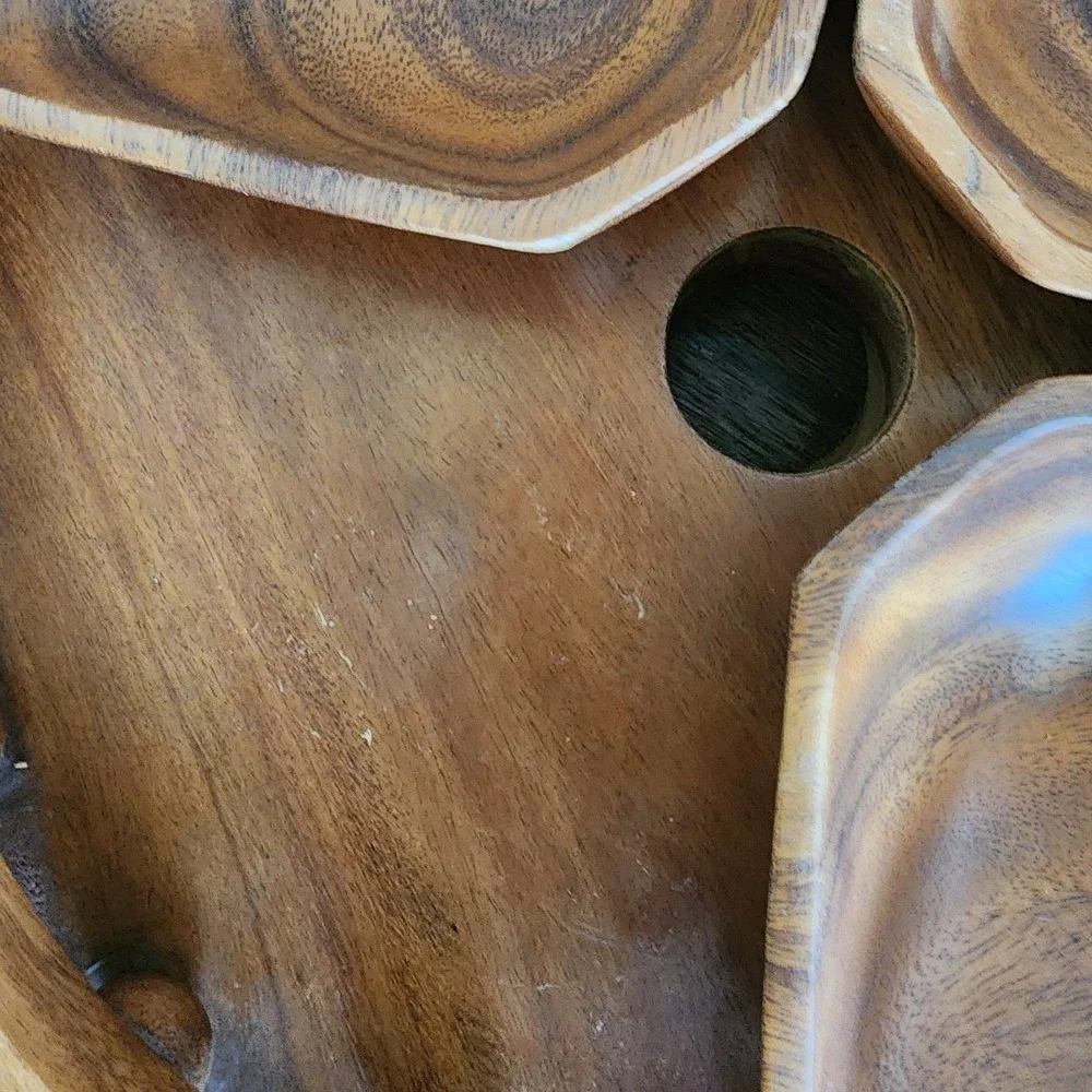 Hand Carved 3 Tier‎ Teak Pineapple Monkey Pod Lazy Susan Serving Tower Vintage